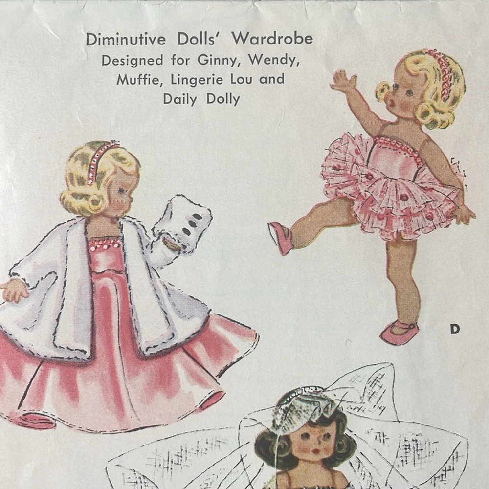 McCall's doll clothes sewing pattern 1965, Diminutive Dolls Wardrobe 7-8" dolls